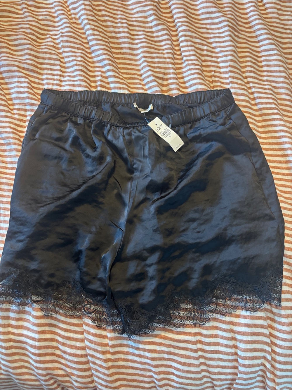 LOFT Black Satin Lace-Trim Women's Shorts